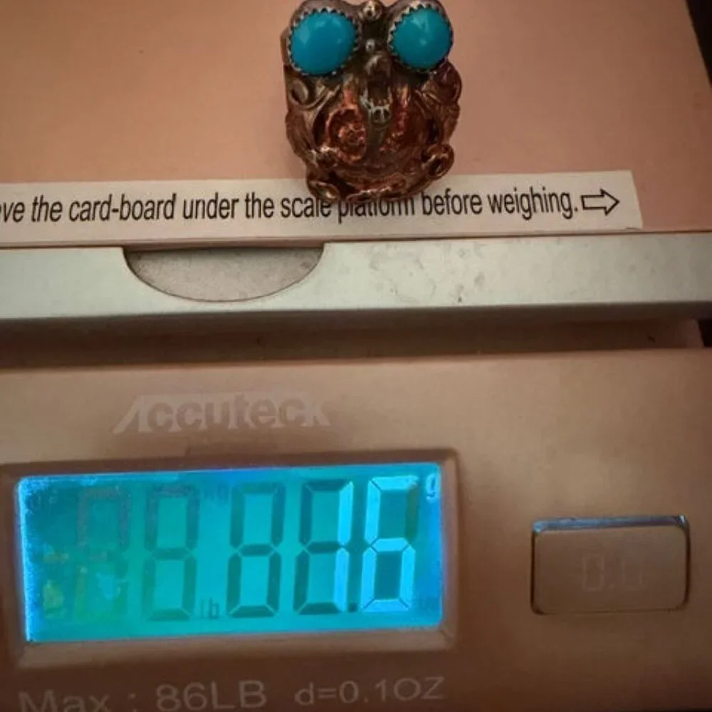 Navajo Sterling Silver Turquoise Copper Bear Ring Sz 10 Native American RB 16g